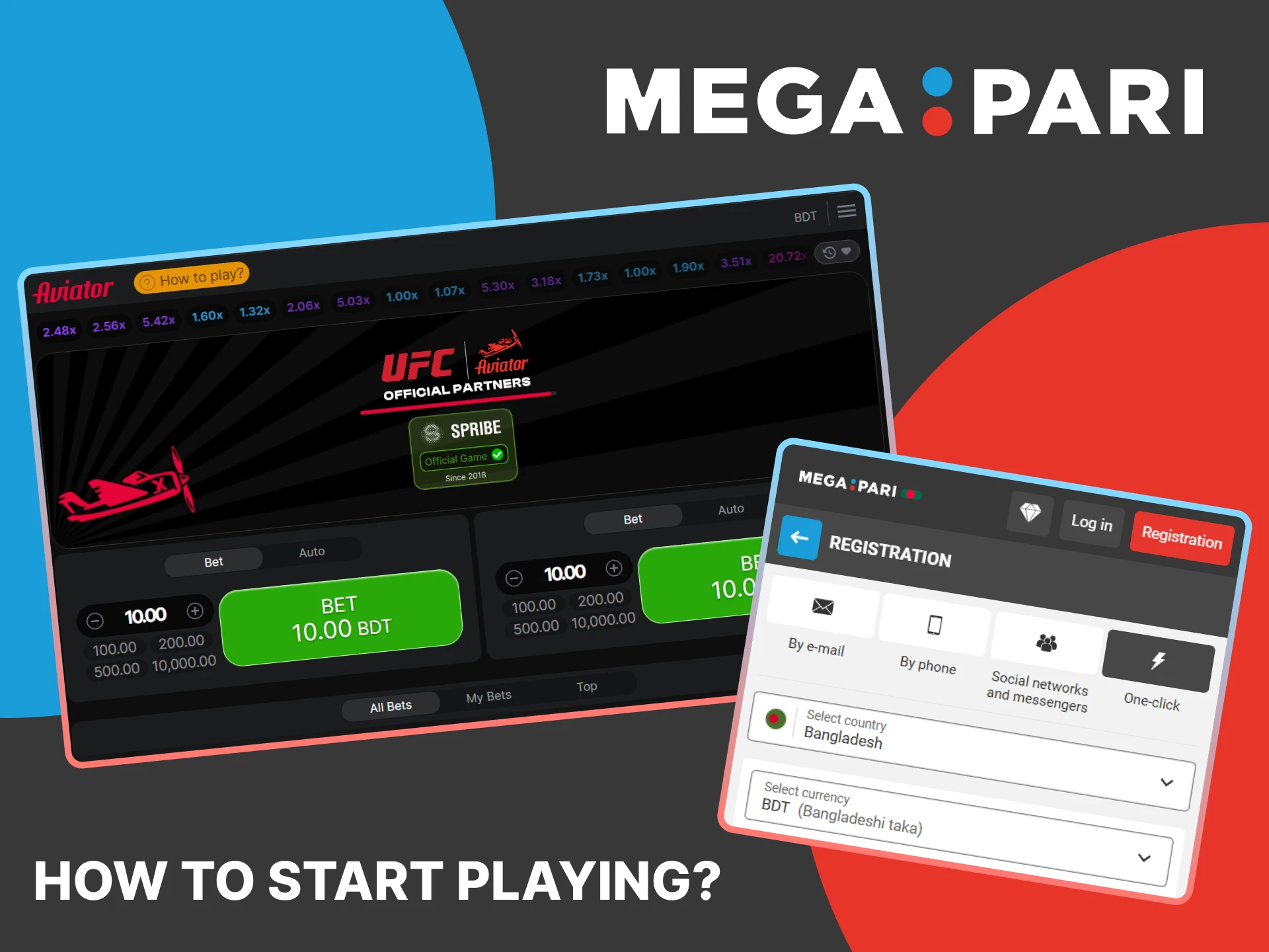 Create a MegaPari account and play the Aviator game.