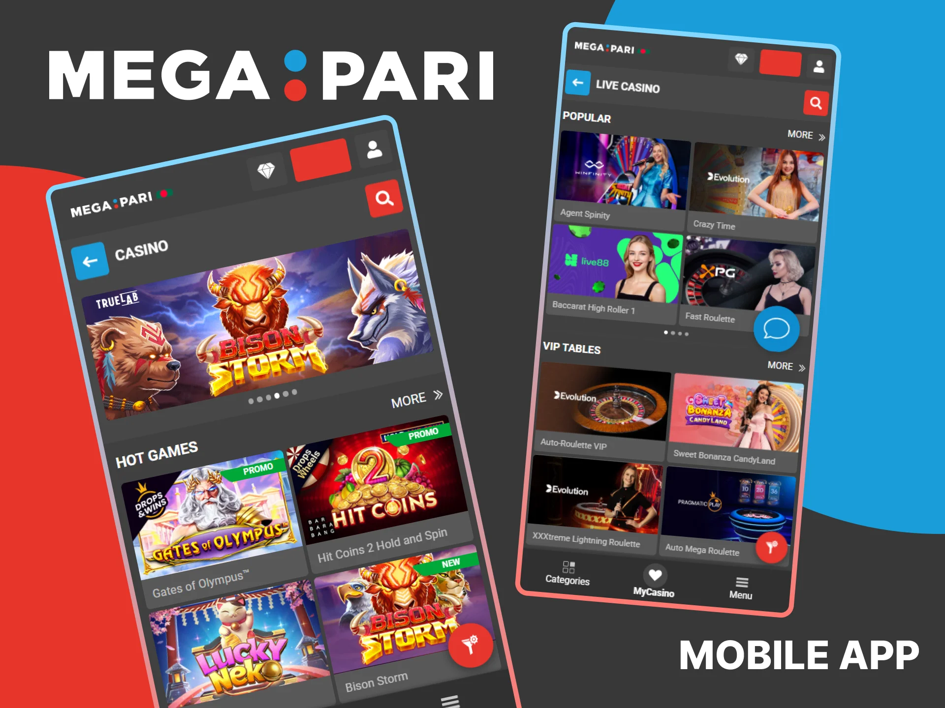 Play casino games via the MegaPari mobile app.