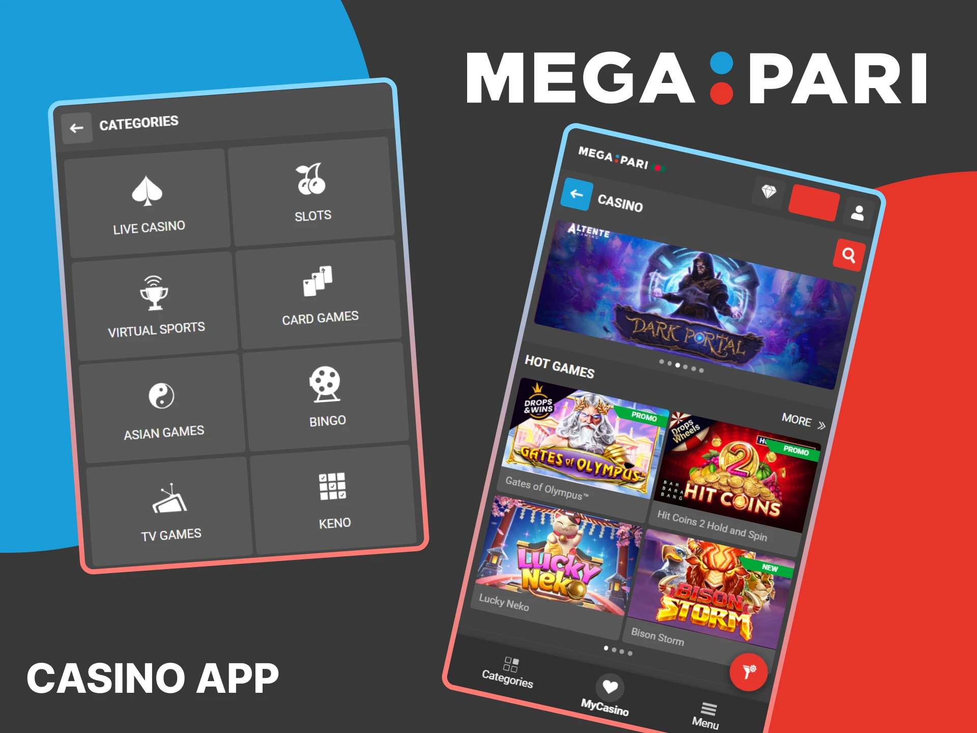 Play casino games in the MegaPari app.