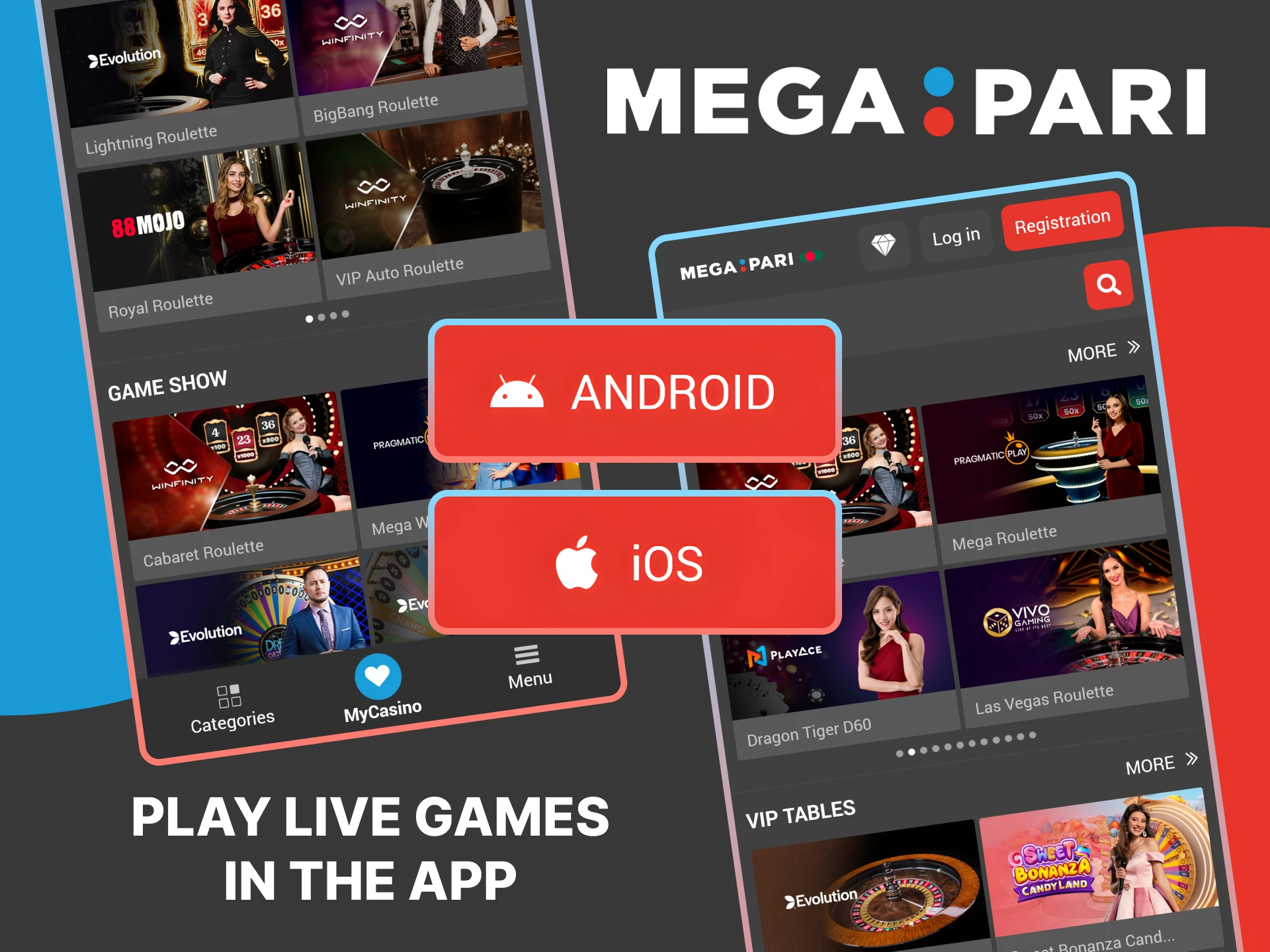 Join live dealer casino tables using the MegaPari app.