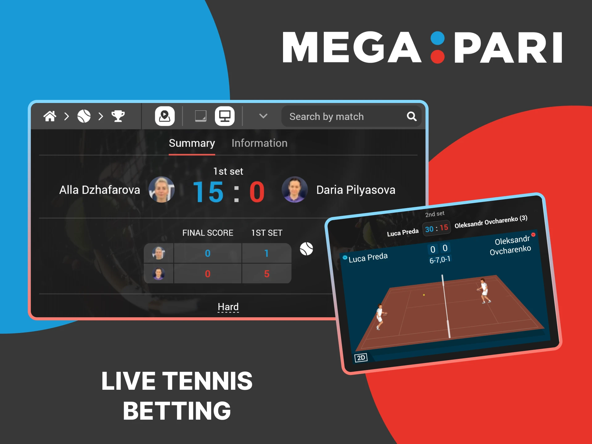 Make live bets on tennis matches with MegaPari.