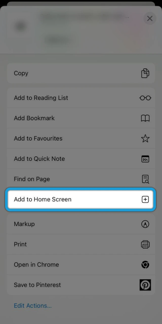 To install a Megapari shortcut on the home screen of your device, select the corresponding line in the menu.