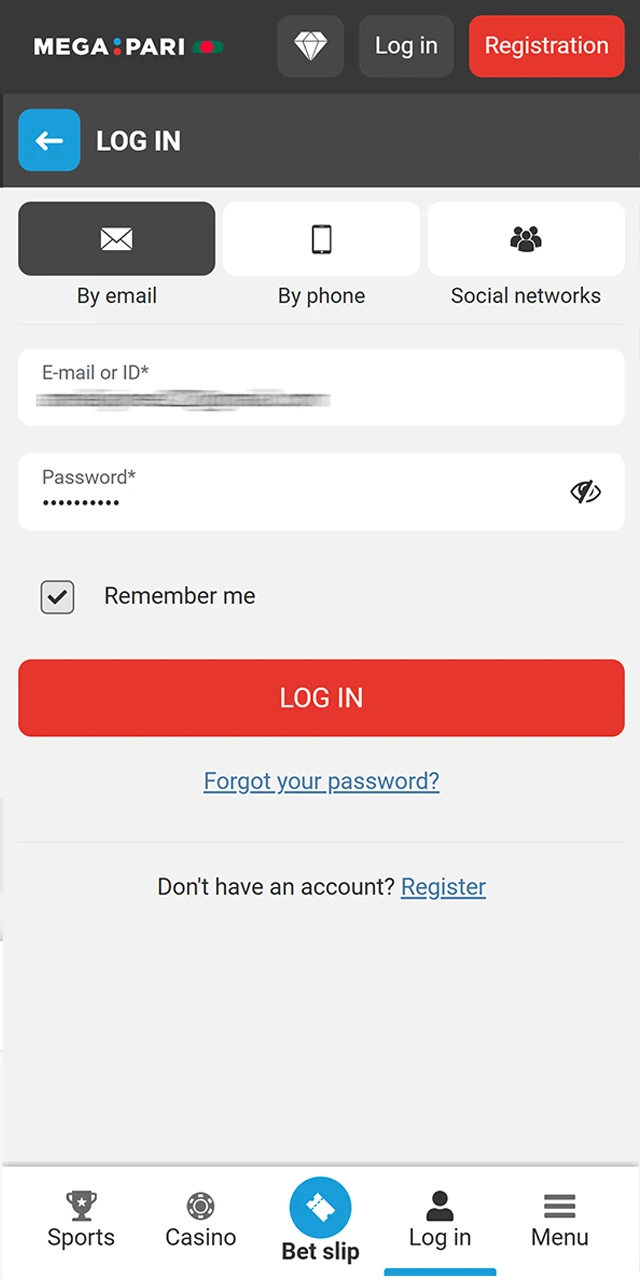 Log in to your Megapari account.