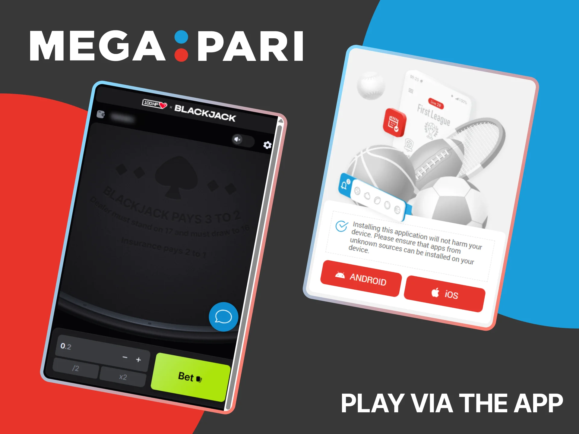 Play blackjack anytime with the MegaPari mobile app, available for Android and iOS.