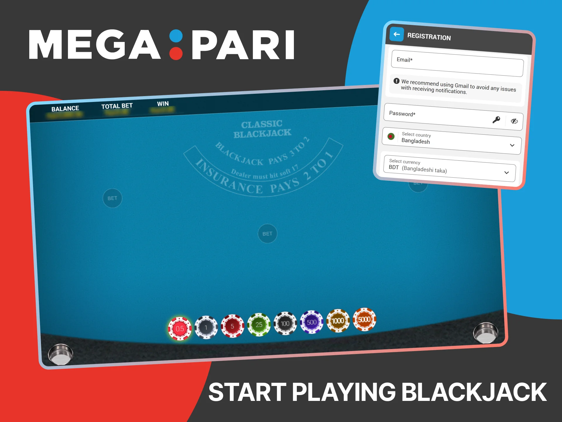 Begin your blackjack journey on MegaPari.