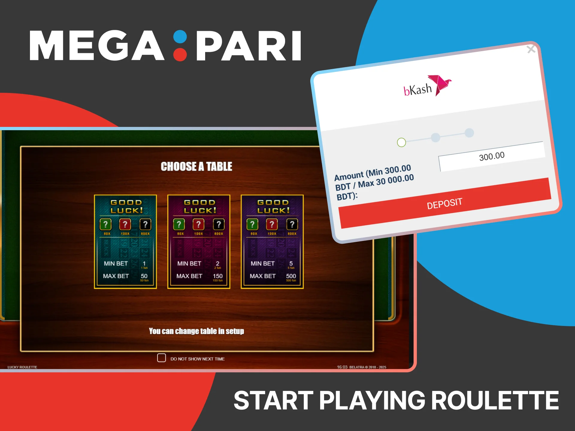Start playing roulette on Megapari by registering, depositing, selecting a game, and placing your bets.