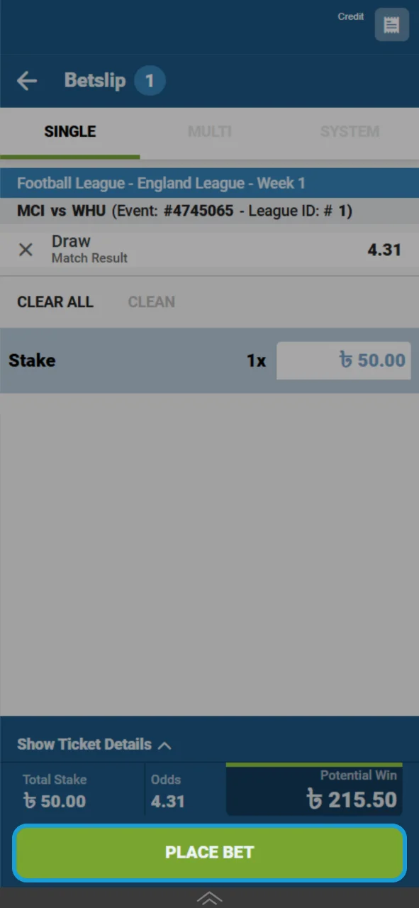 You can now fill out the MegaPari betting form.
